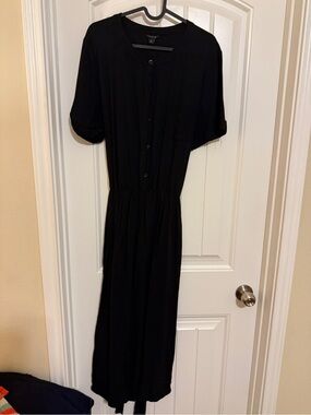 Ann Taylor Black Maxi Button-Front Onesie Pant Set